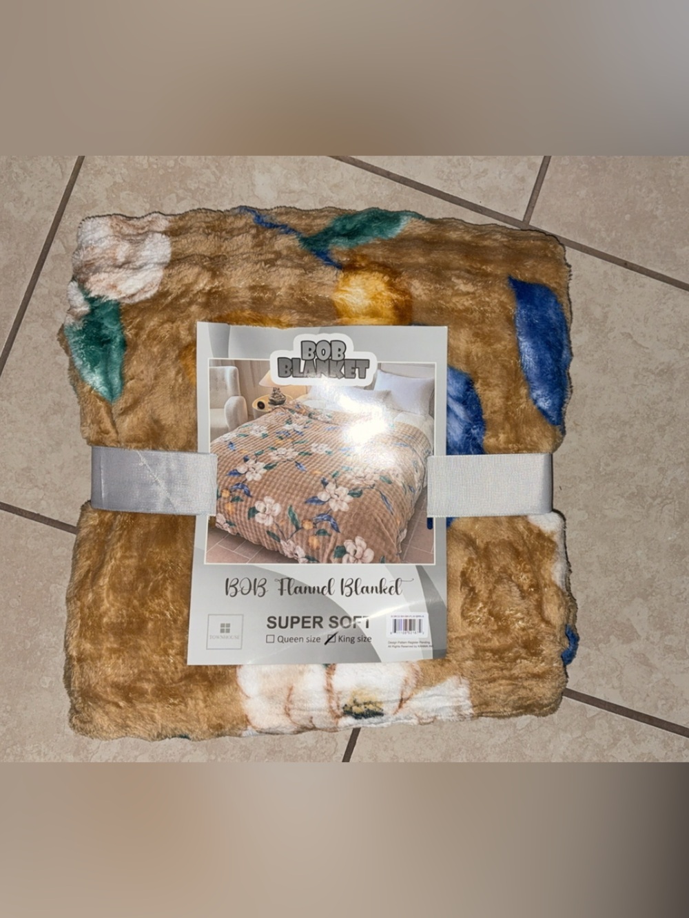 Super Soft Tan Floral Flannel Blanket